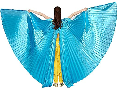 Leemiman Frauen Bauchtanz Öffnungsflügel für Halloween Weihnachten Party Professionelle Bauchtanz Kostüm Flügel mit Stöcken (Türkis)