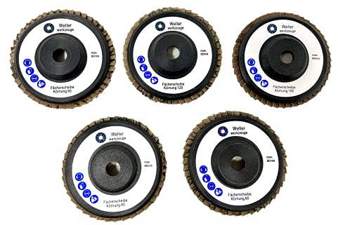 WELLERWERKZEUGE | 5er Set Fächerscheibe 76x10mm Korn:40/60/80/120/180 passend für Bosch GWS 10,8 10 8 12V 12 76 Zubehör Akku Winkelschleifer für Stahl, Holz, Alu