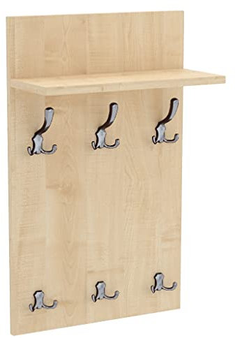 AKKE Garderobenpaneel Wandgarderobe Mit Ablage Wandpaneel Garderobe PVC Medi 80x50 cm CHROM | AHORN