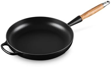 Le Creuset Poêle à frire en Fonte Émaillée avec poignée en bois, 24 cm, Noir Mat, 20258240000422