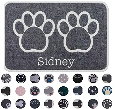 Personalised Extra Large Pet Feeding Mat | Machine Washable & Absorbent Carpet Pile | Non-Slip Backing | Big Paws Gray