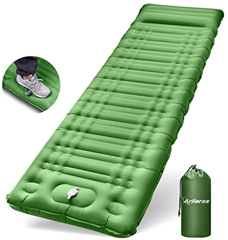 Arlierss Isomatte Selbstaufblasend,12 cm Dicke Ultraleichte Luftmatratze Camping mit Eingebauter Pumpe, Schlafmatte Outdoor mit Kissen für Wandern, Outdoor, Reise, Wandern, Zelt -Grün