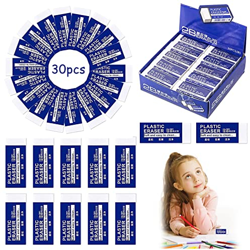 30 Stück Radiergummi, Radiergummis, Radiergummi Kinder, Radierer, Radiergummi Set, Mini Radiergummi, 2B Radiergummi, Weich Radierer, Eraser, Klassischer Radiergummi für Schule Skizzen Gemälden Künsten