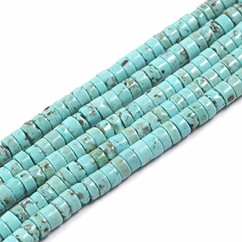 ACYUNLEI 1 Strand 4x2mm Natural Gemstone Heishi Beads - Loose Flat Round Undyed Cylinder Spacer Stone for Bracelet Earrings Jewelry Making, Turquoise