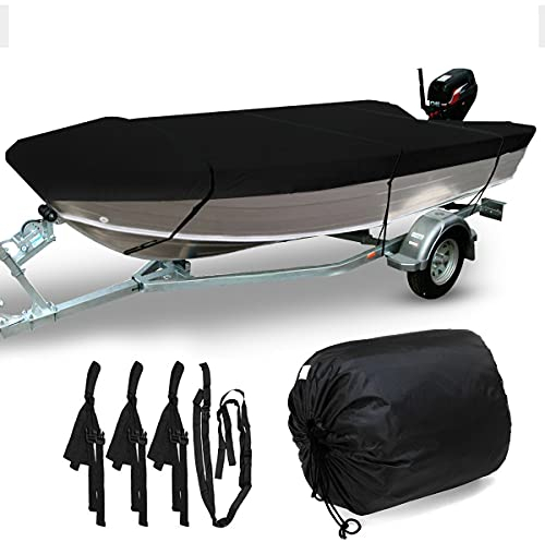 Heavy Duty Open Boat Cover Black 3.5-4.5m Ski Runabout Angeln 210d wasserdichte Sonnenschirm Anti Uv. Anhänger V-Rumpfboot-Cover Persenning für Boote (Color : 450x215cm)