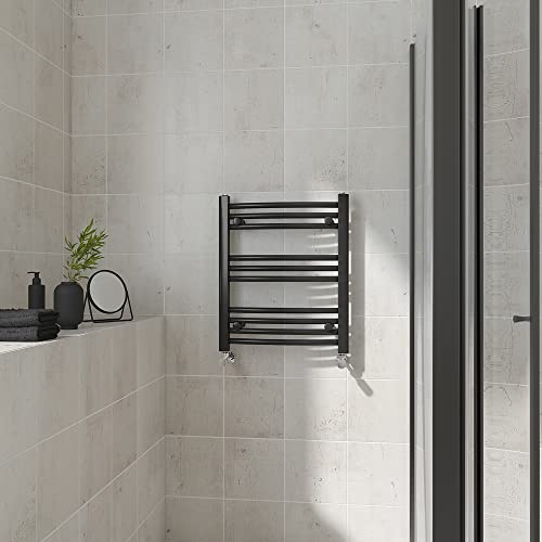 Warmehaus Curved Heated Towel Rail Black Bathroom Radiator 600x500mm