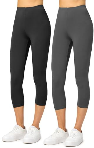 Merry Style Damen Leggings 3/4 aus Viskose 2 Pack MS10-144 (Schwarz/Graphite, L)