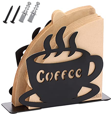 ELLDOO Kaffeefilterhalter, Metall, wandmontiert, Kegel-Kaffeefilter-Aufbewahrung, Kaffeefilterständer, Papierspenderregal für Café, Küche, Büro, Kunstdekor, Kaffeestationszubehör