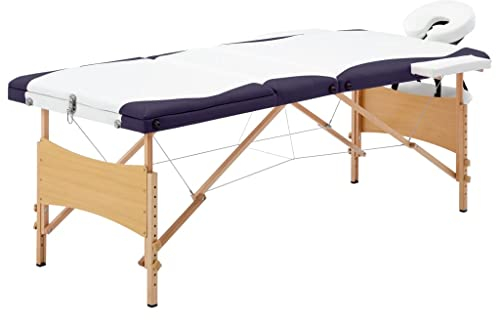 Table de massage pliable 3 zones bois blanc et violet