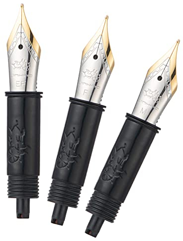 Set of 3 Jinhao 82 Fountain Pen Nib with Black Section Feed (EF, F and M) Gold Trim-Compatible with Jinhao 82, 88, 95, 82 Mini, 92, 100 Mini Fountain Pen