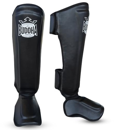 BUDDHA FIGHT WEAR – Episches Modell der Schienbeinschoner für Muay Thai, MMA und Kickboxen – Hergestellt aus Kunstleder der neuesten Generation –Widerstandsfähigere & verstärkte Nähte