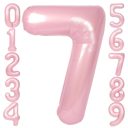 SUWEN 40 Zoll (100 cm) Große Rosa Luftballon Geburtstag 7 Zahl Riesige Folien Helium Zahlen Macaron Rosa Ballons 0-9 für Mädchen Geburtstag Deko Jahrestag Partys Dekoration