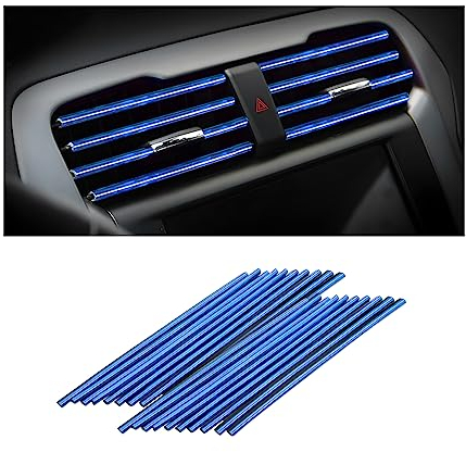 CGEAMDY 20 Piezas Tiras Decorativas para el Aire Acondicionado del Coche, Accesorios para el Interior del Coche, Tira Decorativa Multicolor para la MayoríA de las Salidas de Aire (Azul Hielo)
