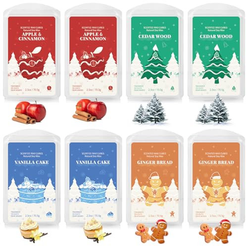 SCENTORINI Duftwachs Weihnachten, Wax Melts Sojawachs Duftwachswürfel, Apfel Zimt, Zedernholz, Lebkuchen, Vanillekuchen Duft Geschenkset für Weihnachtendeko, Raumdüfte, Weihnachten, Duftlampen