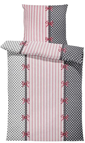 Leonado Vicenti Winter Bettwäsche Thermo Fleece Flausch Kuschelig Warme Garnitur Bettbezüge Set, Größe:3 teilig 240x220 cm, Farbe:Rüsch rosa grau