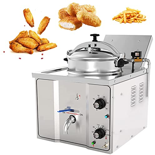 Freidora Eléctrica A Presión De Encimera De 16 L, Freidora Eléctrica Comercial De Acero Inoxidable 304, Freidora A Presión De Pollo Y Pescado Con Tanque De Aceite Grande Para Restaurante