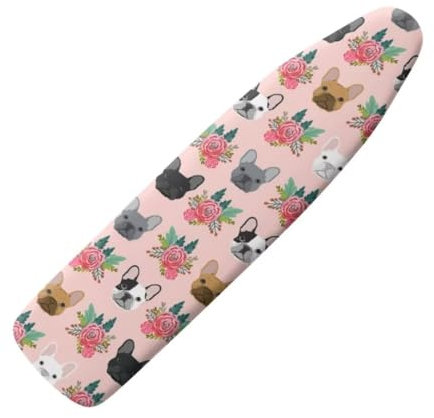 Jeiento Cute Dogs Ironing Board Cover Pink Peony Floral Heat Reflective Ironing Pad Cover Stain Resistant & Durable Scorch Iron Pad Covers,Easy Installation,15x54