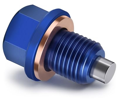 M12 x 1,25 magnetische Ölablassschraube mit Neodym-Magnet und 3 Kupfer-Unterlegscheiben, kompatibel mit Toyota, Lexus, Nissan und Infiniti, Blau