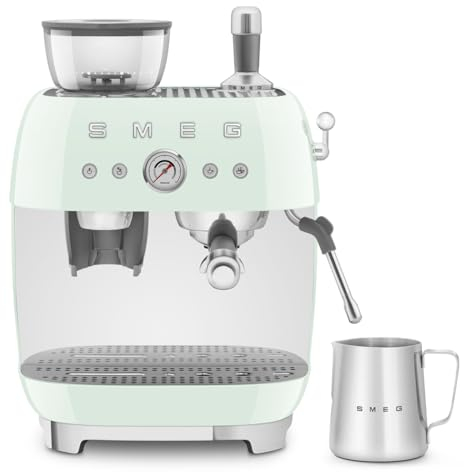 Smeg EGF03PGUK Espresso Coffee Machine with Grinder, 20 Bar Pump, 2.4L, 1650W, Pastel Green