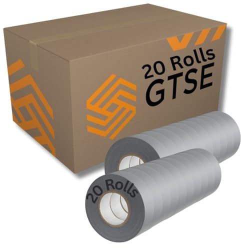 GTSE Grey Electrical Tape, 19mm x 20m, 20 Rolls of Strong Self-Adhesive PVC Insulation Tape for Insulating, Repairing and Protecting Electrical Wires