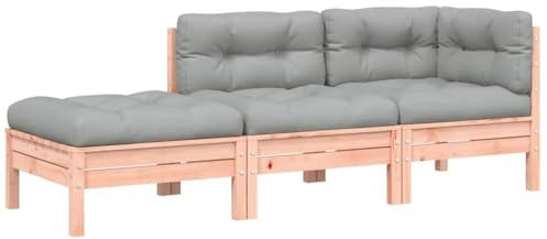 vidaXL Gartensofa 3-Sitzer, Modular Sofa mit Kissen Hocker, Gartensessel Ecksofa mit Latten-Design, Relaxsessel Lounge Sessel Gartenmöbel, Massivholz Kiefer