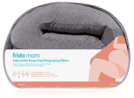 Frida Mom Keep-Cool Schwangerschaftskissen, leicht zu reinigen, kühlendes Körperkissen, verstellbar für bequemen Schlaf, bietet Schwangerschafts-Bauch-, Rücken- und Beinunterstützung, Grau