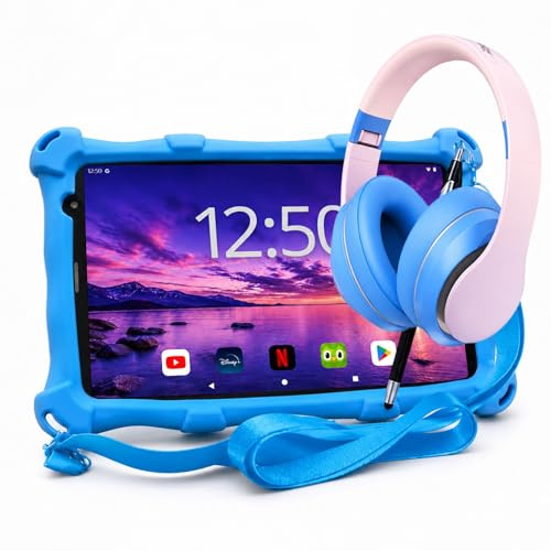 AngelTech Kinderpaket PRO MAX - Kinder Tablet PRO MAX + Kinder Kopfhörer - Android 16 - Kombi Paket - 8 Zoll HD - 4 + 4 GB RAM - 64 GB ROM - Octa 8 Core (Kinderpaket Rosa)