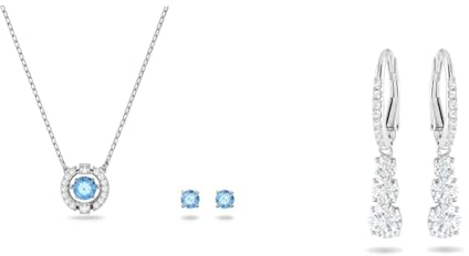 Swarovski Sparkling Dance Set, Rund, Blau, Rhodiniert & Attract Trilogy Ohrringe, Weiss, Rhodiniert