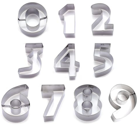 Qinlenyan 0-9 Number Cookie Cutters Stainless Steel Baking Molds 10pcs Set Tool for Homemaking Biscuits Cookies Dough Versatile Durable Kitchen Silver