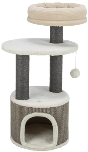 TRIXIE Kratzbaum Marco 85cm in weiß/beige/grau – mehrstöckiger Katzenbaum mit vielen Kratz- und Spielmöglichkeiten, sowie Rückzugsorten – gemütlich & stabil – 44469