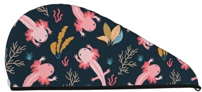 FUkker Trockenhaube für Haare, Coral Velvet Quick Dry Hair Towel Wrap Haartrockentuch für dickes Haar,Süße Axolotl