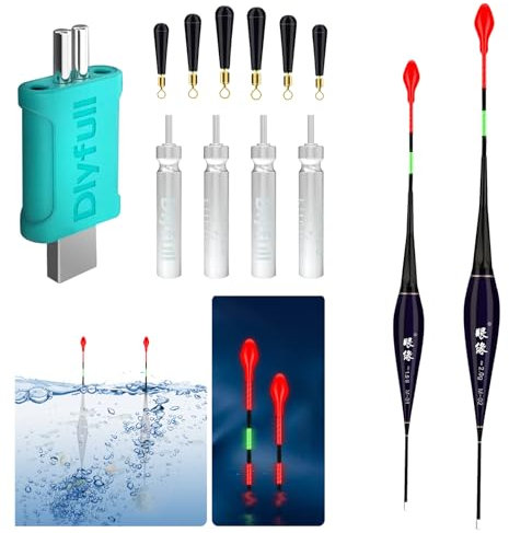 Editbar 2 Stück LED Posen Angeln Mit Ladegerät und Akkus,Posen Angeln Mit Gravity Sensing und Basis,LED Posen Angeln Mit Bissanzeiger,angelzubehör Set,Angelzubehör Für Das Teich und Flussangeln