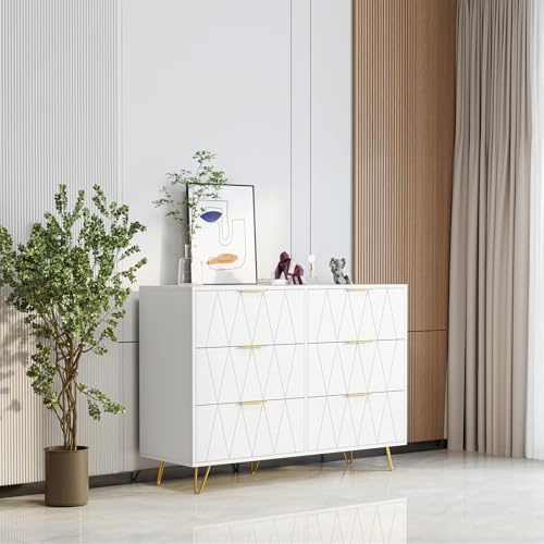 BPKADHY Commode à 6 tiroirs - En bois - Buffet TV - Avec poignées - Pour chambre à coucher, salon, couloir, cuisine