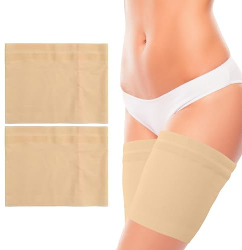 Oberschenkelbänder, Anti Reiben Elastische Oberschenkelbänder für Damen mit rutschfestem Silikon ausgekleidet, Glatt Bequem Verhindern Sie Oberschenkelreibung, Beige (L(50-55CM))