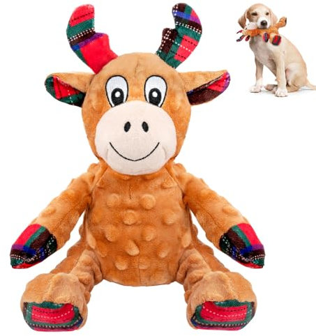 CHAWONER Hundespielzeug Weihnachten, Hunde Weihnachten,Quietschendes Plüsch-Hundespielzeug für Kauer, langlebig interaktives Weihnachts-Rentier für Welpen, kleine, mittelgroße und große Hunde