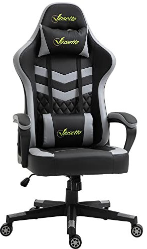 Vinsetto Silla Gaming Silla Gamer Basculante con Altura Ajustable Giratoria Reposacabezas y Lumbar Desmontable Silla de Oficina Estudio Negro