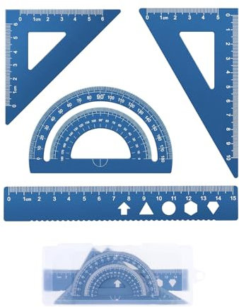 righelli,squadrette da disegno, goniometro scuola elementare,4 pezzi righello in metallo set angoli arrotondati design di sicurezza cancelleria insegnante studente matematica geometria kit goniometro