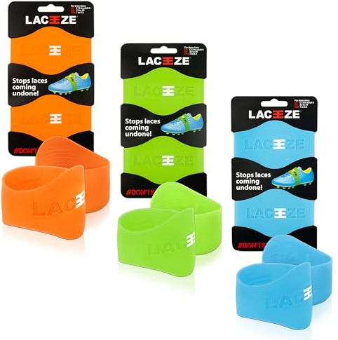 LACEEZE Band original 3-pack lime, orange, blå passar skostorlek C13 – UK 6,5 håller snören knutna under sport, fotboll, rugby