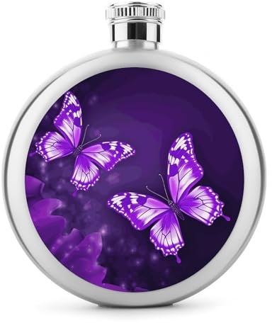 Flask,Flask for Men, Purple Butterflies Printed Hip Flask,Stainless Steel Flask,Alcohol Flask,for Whiskey And Other Liquor