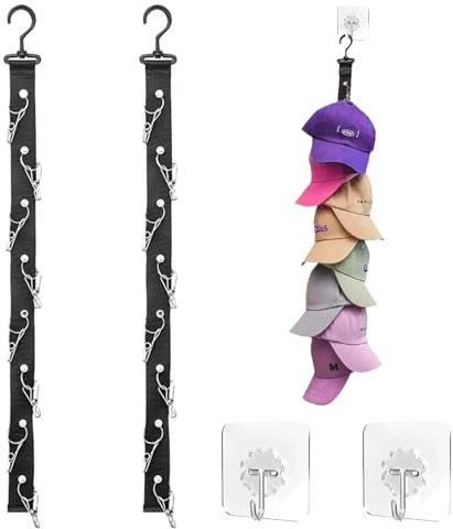 2 Stück Cap Halter,Cap Halterung Wand,Cap Halterung,Cap Organizer Mit 2 Haken Selbstklebend,Kappenhalter Mit 16 Clips,Praktisch Cap Halterung Wand,Cap Organizer Für Baskenmütze, Basecap, Sonnenhut