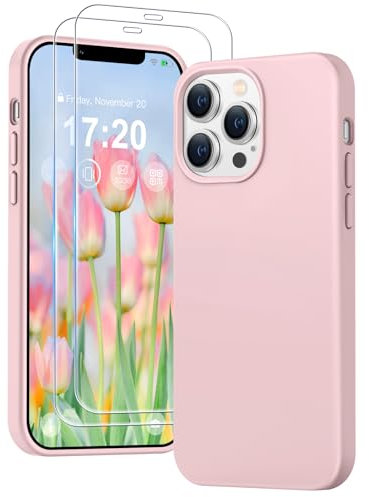 PuyaTeya 3 in 1 Hülle für iPhone 12 pro max, mit 2 Stück 9H Panzerglas Premium Liquid Silikon Hülle, mit 4-Layer stoßfeste abriebfestes, Soft Mikrofaserfutter Kratzfes Schutzhülle(Rose)