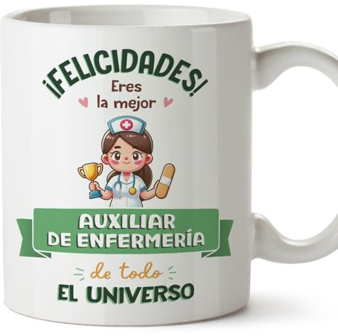 MUGFFINS Tazas para AUXILIAR DE ENFERMERÍA mujer - En Español - Mejor Universo Trofeo - 11 oz / 330 ml - Regalo original y divertido