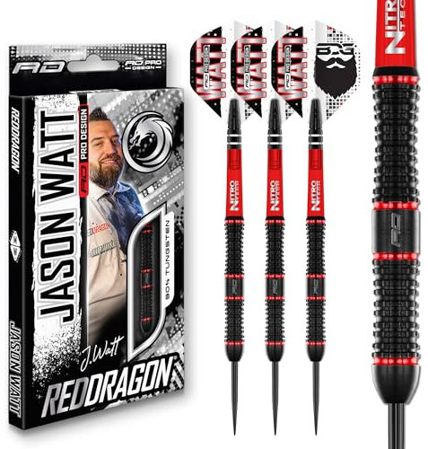 RED DRAGON Darts – Professioneller Spieler – Jason Watt 22g - 90% Wolfram Stahlspitze Dart-Set mit Dart Flüge und Dartschäfte