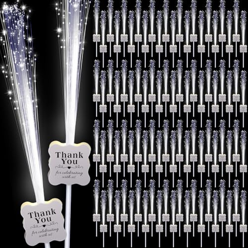 Tujoe 50 Stück weiße Hochzeits-Leuchtstäbe, LED-Wunderkerzen, Dankeschön, Glasfaser-Leuchtstäbe mit 3 Modi für den Empfang, Valentinstag, Geburtstag, Karneval, Partyzubehör, Gastgeschenke