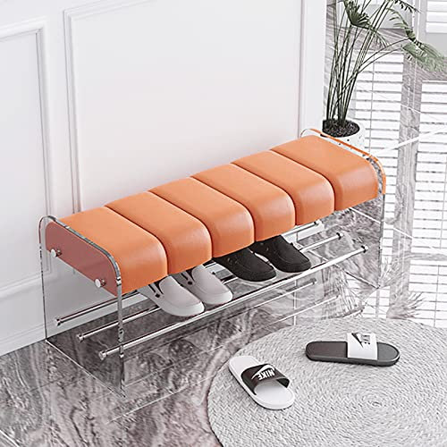 GAGULHAH Premium Eingangsbank Schuhregalbank,Acryl Schuhaufbewahrungsbank Moderne Fußendebank,Bequeme Polsterbank Eingangsschuhbank Schlafzimmerbank-Orange Leder 100x40x45cm(39x16x18inch)