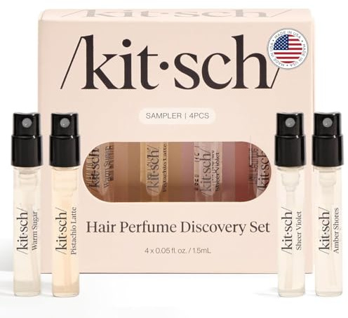 Kitsch Hair Perfume For Women (Discovery Set) - Pistachio Latte, Warm Sugar, Sheer Violet & Amber Shores - Patented Odor-Eliminating Technology, Hair Spray and Body Mist - 4 x 1.5mL