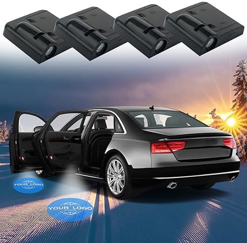 4 Stück Personalisierte LED Logo Autotür Licht, HD LED TüRbeleuchtung Logo Projektor, Universal Drahtlose Autotür Logo Licht Projektor, Einstiegsbeleuchtung für Autotür (Magnet Typ)…