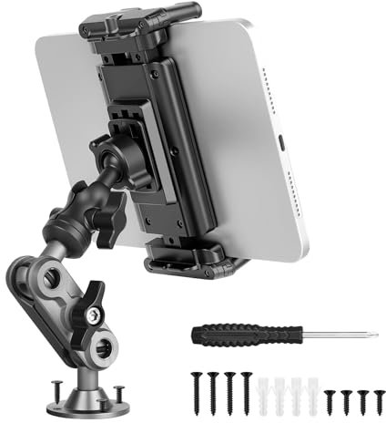 Evekea Aluminum Heavy Duty Drill Base Tablet Holder for Car, Tablet Mount for Truck Boat Dashboard Commercial Vehicle and Wall, Ipad Mount Holder for 4.7-12.9 iPad Pro/Air/Mini/Samsung Galaxy Tab