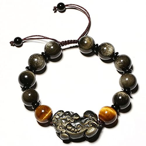 Glücksarmband, Feng-Shui-Armband, Feng-Shui-Armband, schwarzes Obsidian-Armband, Pixiu-Drachen-Armband, verstellbares Reichtumsarmband, Talisman-Kristall-Chakra-Quarz-Armband for Frauen und Männer, Go