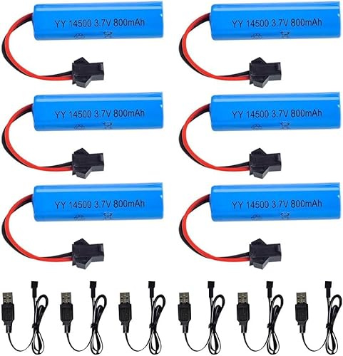 YUNIQUE GREEN-CLEAN-POWER 6er Set LiPo Akku 3.7V 800mAh mit SM 2P Anschluss und USB Ladegerät für Modelle C2 D828 hohe Autonomie sichere Verbindung wiederaufladbar nachhaltig Blau